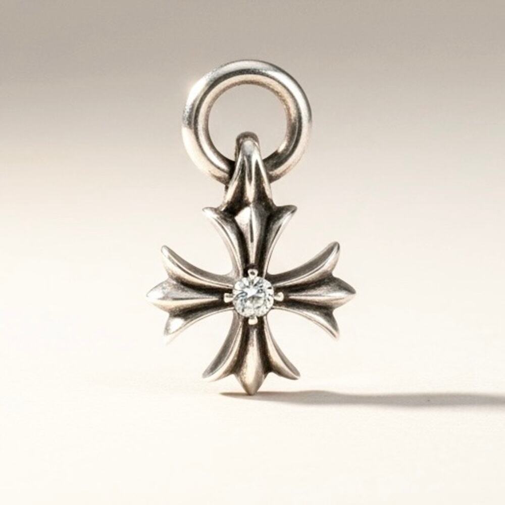 Chrome Hearts Sterling Silver & Diamond Plus Cross Pendant .925